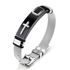Men's Adjustable 3D Cross Stainless Steel Bracelet