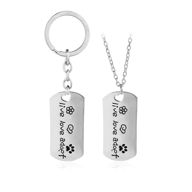 Live Love Adopt Dog Paw Necklace or Keychain - Rescue Pet Jewelry
