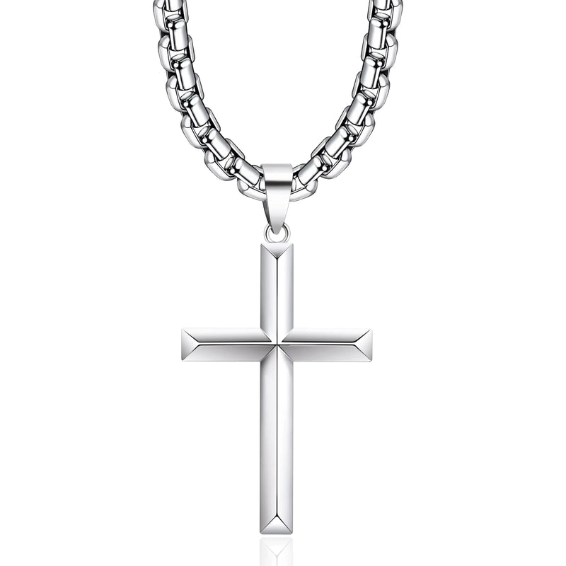 925 Sterling Silver Cross Necklace - 18K White Gold Plated
