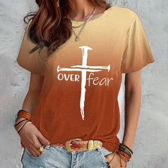 Women's Waymaker T-shirt with Cross Print Over Fear Cross T-shirt