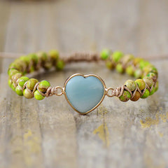 Imperial Stone Braided Love Bracelet with Peach Heart