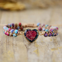 Imperial Stone Braided Love Bracelet with Peach Heart