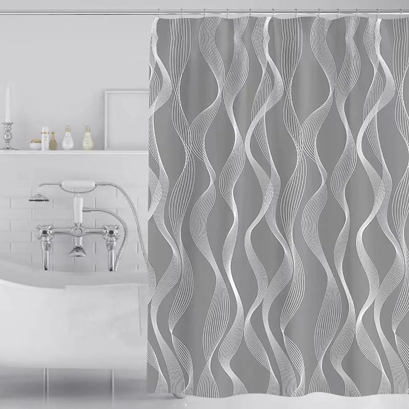 Grey Wave Fabric Shower Curtain - Hotel Quality Waterproof 72x72