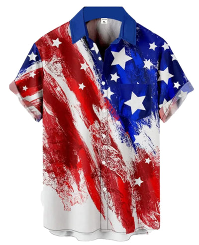 American Flag Hawaiian Shirt Men XXL- Patriotic Bowling Shirt USA Print
