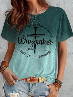 Women's Waymaker T-shirt with Cross Print Over Fear Cross T-shirt
