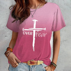 Women's Waymaker T-shirt with Cross Print Over Fear Cross T-shirt