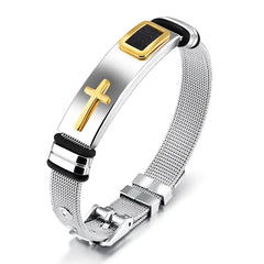 Men's Adjustable 3D Cross Stainless Steel Bracelet