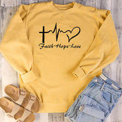 Faith Hope Love Graphic Long Sleeve Hoodie