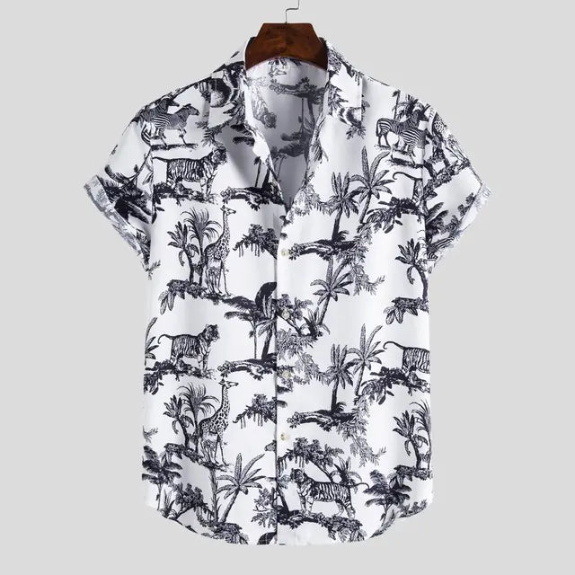Vintage Hawaiian Shirt - Coconut & Giraffe Print Men's Shirt