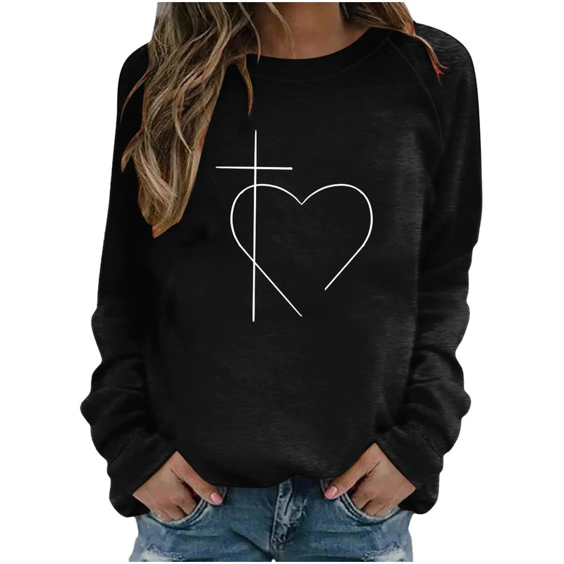 Heart Jesus Cross Long Sleeve Tee Black Medium