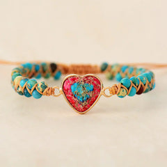 Imperial Stone Braided Love Bracelet with Peach Heart
