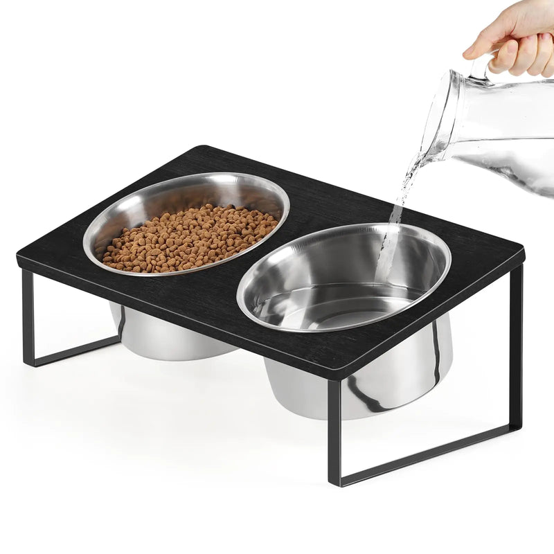 Elevated Non-Slip Bamboo Dog Bowl Feeder