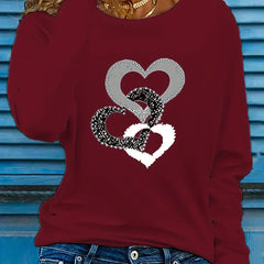Heart Pattern Long Sleeve T-Shirt - 100% Cotton Women's Casual Tee