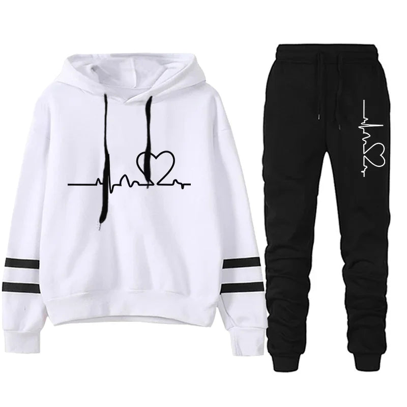 Women's Stripe Hoodie Tracksuit Set | Autumn Winter Sweatshirt Sweatpant Athleisure