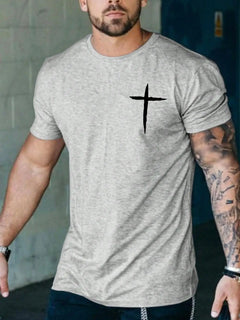 Simplicity Handwriting Cross Print Oversized T-Shirt Men's Cotton Casual