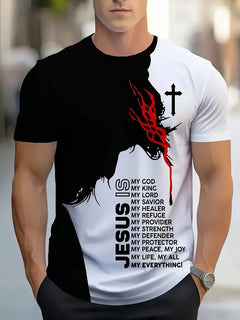 3D Jesus Is Graphic T-Shirt - Men's Crew Neck Cross Christian Tee