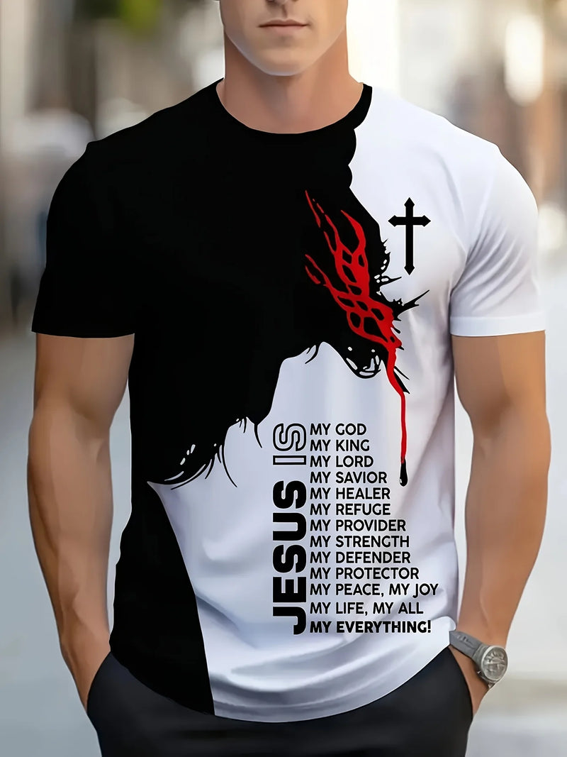 3D Jesus Is Graphic T-Shirt - Men's Crew Neck Cross Christian Tee
