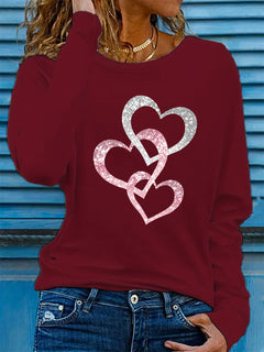 Women's Love Print Cotton T-Shirt - Long Sleeve Casual Top