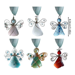 Sea Glass Angel Ornaments - Coastal Christmas Decorations Set of 6 | Beach Holiday Decor