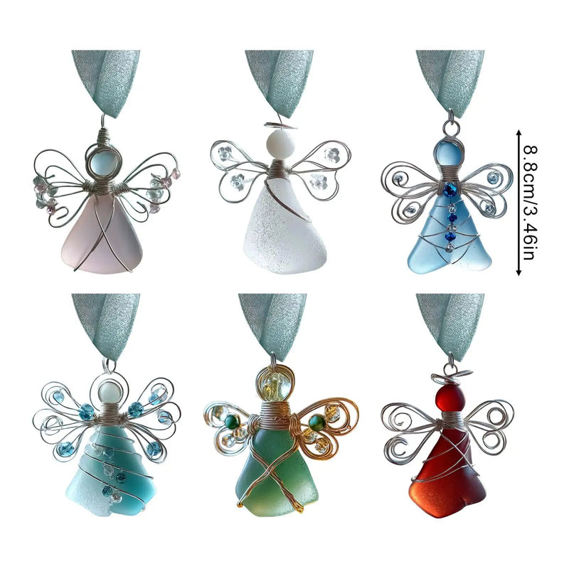 Sea Glass Angel Ornaments - Coastal Christmas Decorations Set of 6 | Beach Holiday Decor