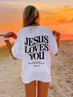 Women's Breathable Jesus Loves You Short Sleeve Print T-Shirt | Summer Harajuku Streetwear