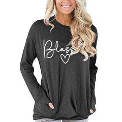 Blessed Heart Print Long Sleeve Top Women's Faith Casual Shirt
