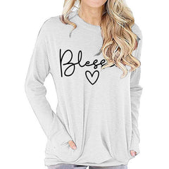 Blessed Heart Print Long Sleeve Top Women's Faith Casual Shirt