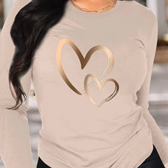 Women's 100% Cotton Heart Pattern Long Sleeve T-Shirt