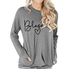 Blessed Heart Print Long Sleeve Top Women's Faith Casual Shirt
