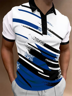 3D Striped Polo Shirt Men | Breathable Golf & Casual Wear