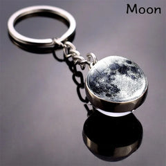 Space Keychain - Solar System Planet Glass Ball Keyring | Moon Earth Mars Sun