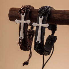Punk Cross Leather Bracelet - Adjustable Faith Wristband for Men & Women