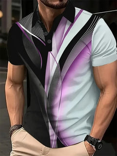 Irregular Line Pattern Polo Shirt - Men's Golf Patterned Polo Shirt