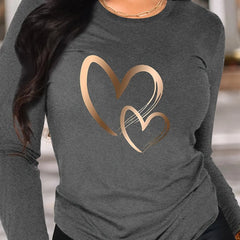 Women's 100% Cotton Heart Pattern Long Sleeve T-Shirt