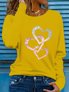 Women's Love Print Cotton T-Shirt - Long Sleeve Casual Top