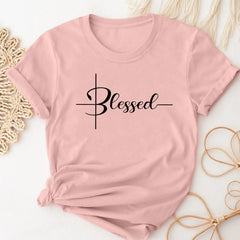 Plus Size Blessed Print T-Shirt - Casual Stretch Top