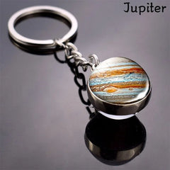 Space Keychain - Solar System Planet Glass Ball Keyring | Moon Earth Mars Sun