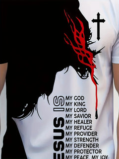 3D Jesus Is Graphic T-Shirt - Men's Crew Neck Cross Christian Tee