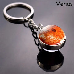 Space Keychain - Solar System Planet Glass Ball Keyring | Moon Earth Mars Sun