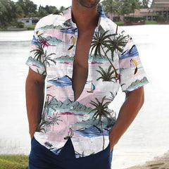 Retro Collection Hawaiian Shirt - Coconut Tree Print Beach Shirt