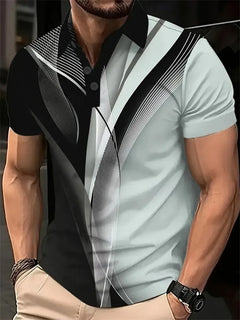 Irregular Line Pattern Polo Shirt - Men's Golf Patterned Polo Shirt