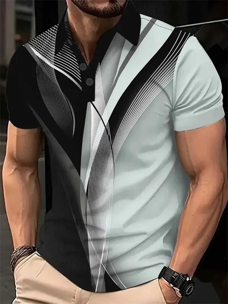 Irregular Line Pattern Polo Shirt - Men's Golf Patterned Polo Shirt