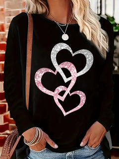 Women's Love Print Cotton T-Shirt - Long Sleeve Casual Top