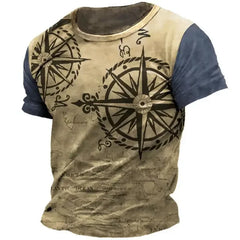 Vintage Compass T-Shirt Men's Summer Casual Streetwear (21 Styles)