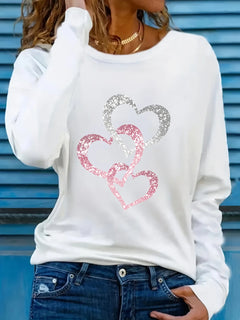 Women's Love Print Cotton T-Shirt - Long Sleeve Casual Top