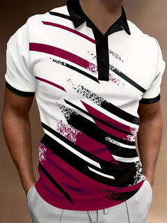 3D Striped Polo Shirt Men | Breathable Golf & Casual Wear