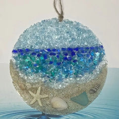 Sea Glass Sun Catcher - Ocean Wave Pendant | Beach Ornament Gift