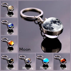 Space Keychain - Solar System Planet Glass Ball Keyring | Moon Earth Mars Sun