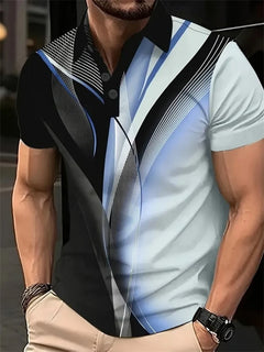 Irregular Line Pattern Polo Shirt - Men's Golf Patterned Polo Shirt