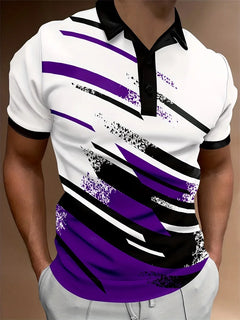 3D Striped Polo Shirt Men | Breathable Golf & Casual Wear